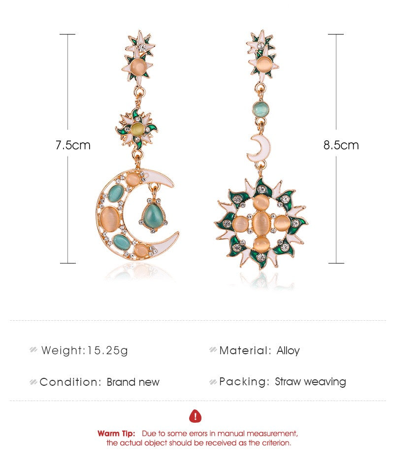 Asymmetric Baroque Sun and Moon Opal Long Earrings