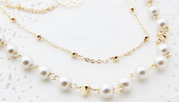 Multi layer pearl with roses necklace