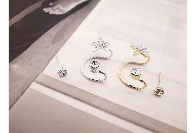 Shining Rhinestone Star Ear Studs and Clips