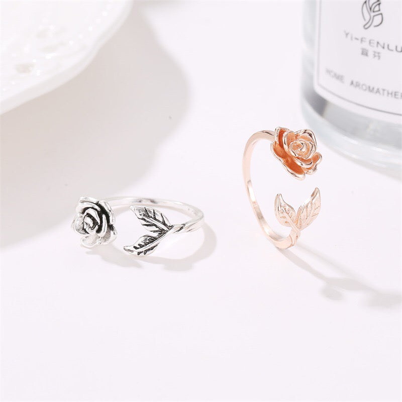 Adjustable vintage rose open ring