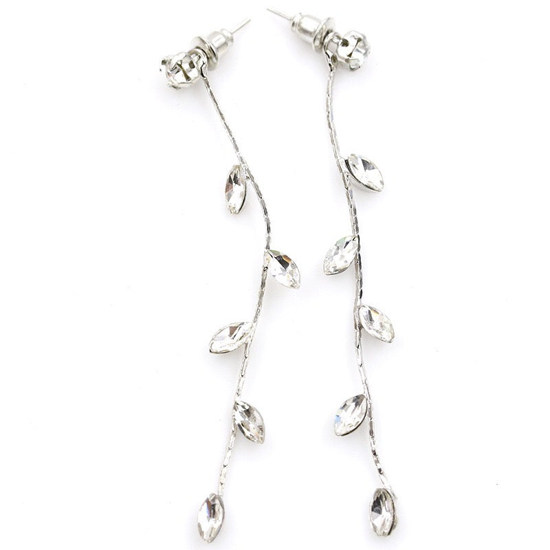 Crystal twig with leaves earrings