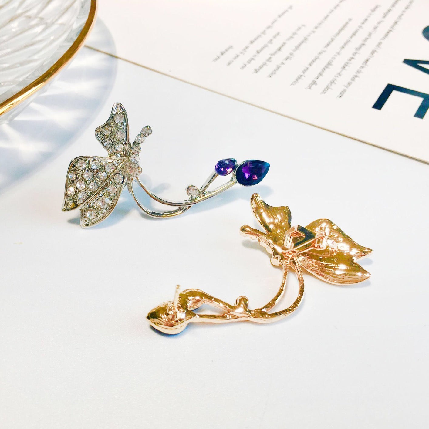 Dramatic butterfly ear bone clips