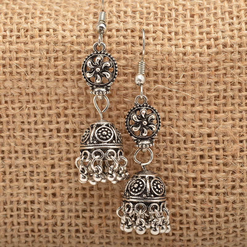 Baroque engraved bell with tassel earrings