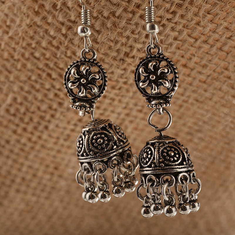 Baroque engraved bell with tassel earrings