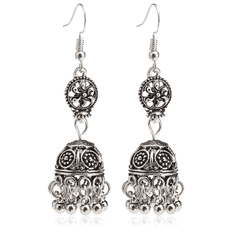 Baroque engraved bell with tassel earrings