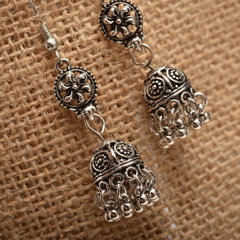 Baroque engraved bell with tassel earrings