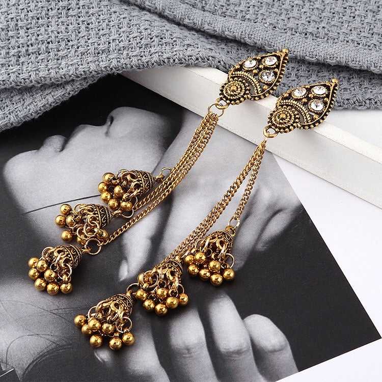 Vintage latern triple bell tassel earrings