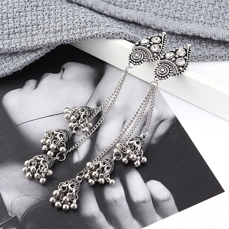 Vintage latern triple bell tassel earrings