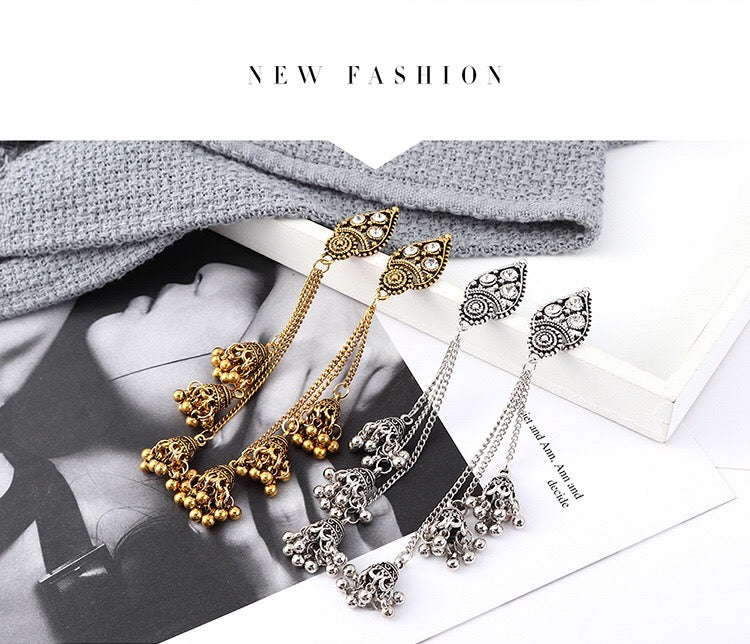 Vintage latern triple bell tassel earrings