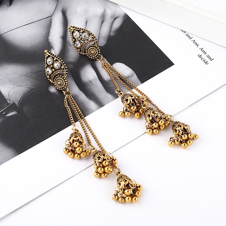 Vintage latern triple bell tassel earrings