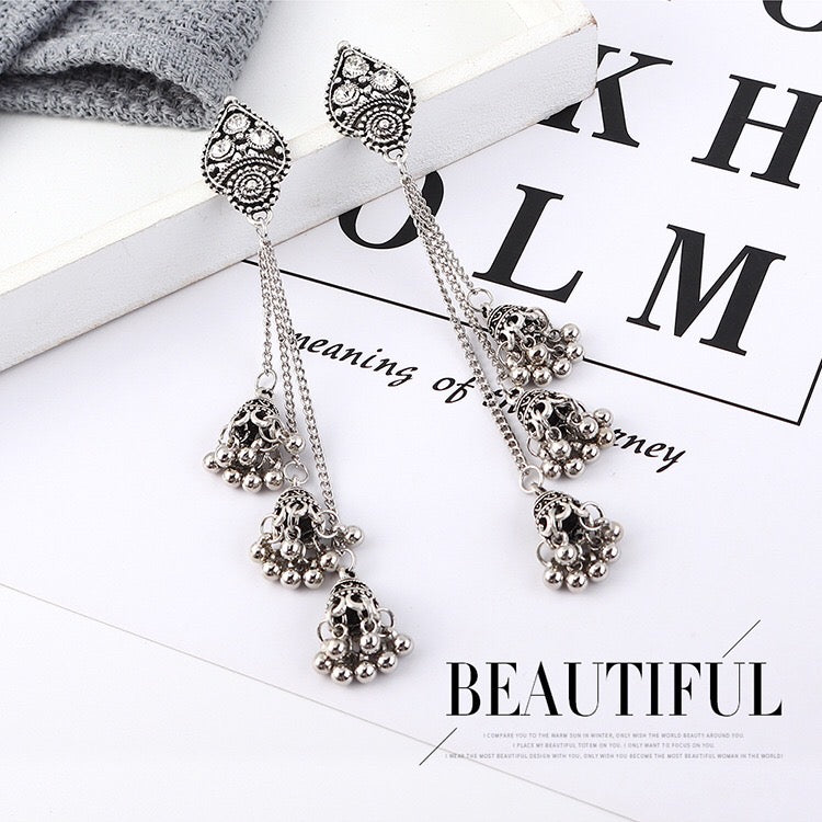 Vintage latern triple bell tassel earrings