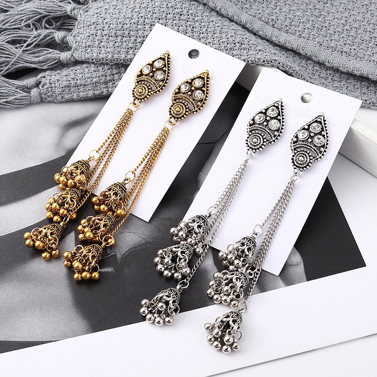 Vintage latern triple bell tassel earrings