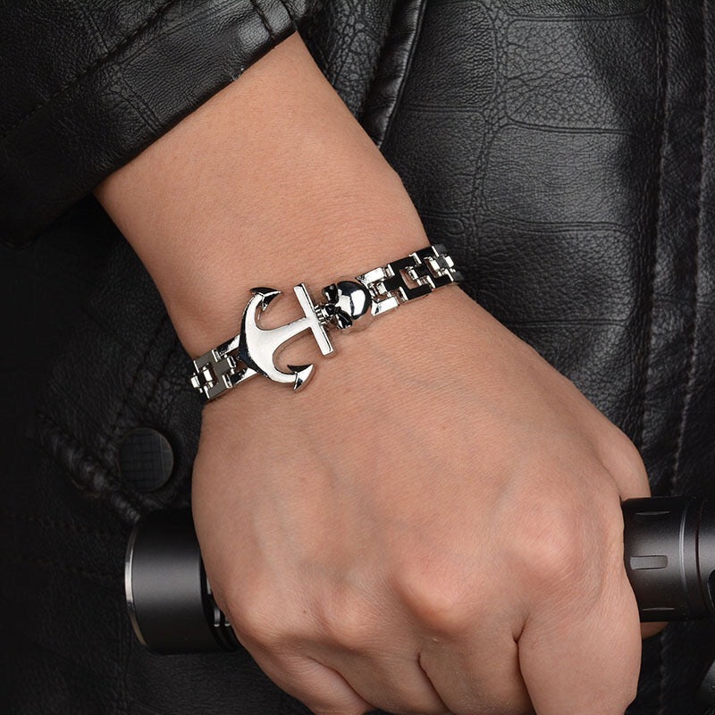 Skull ship anchor bracelet