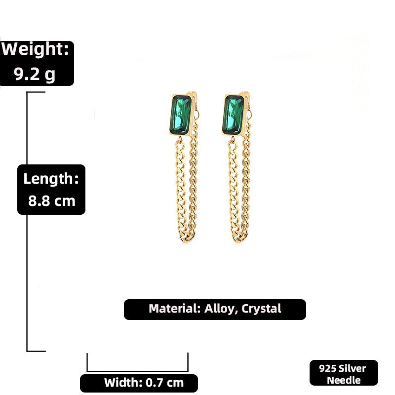 Rectangular Emerald Chain Earrings