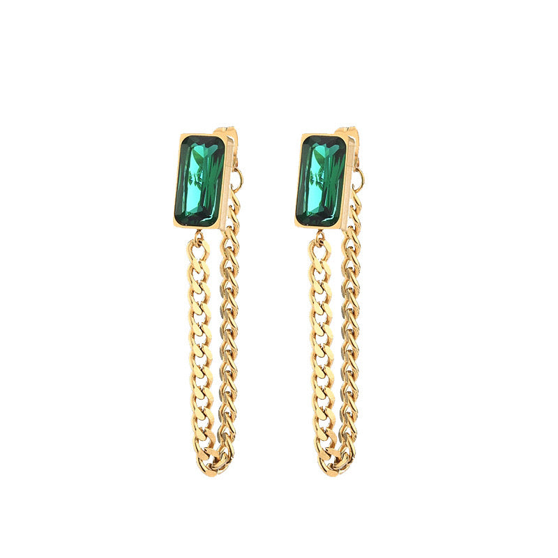 Rectangular Emerald Chain Earrings