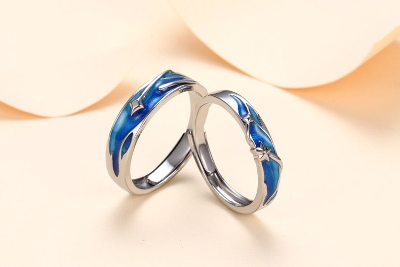 Adjustable Stars-In-The-Sea Couple Open Rings