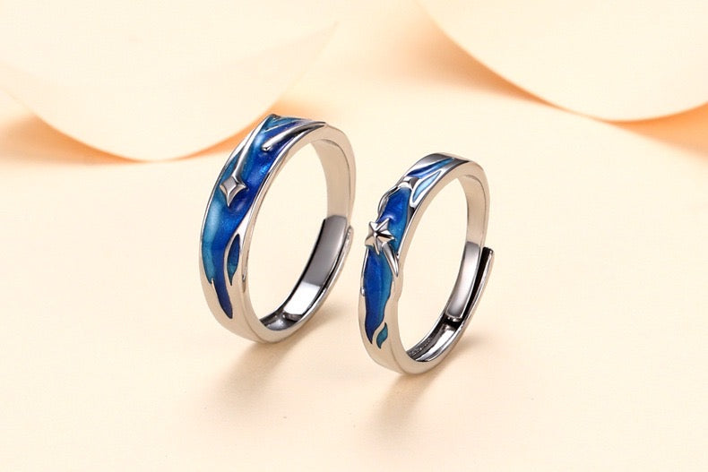 Adjustable Stars-In-The-Sea Couple Open Rings