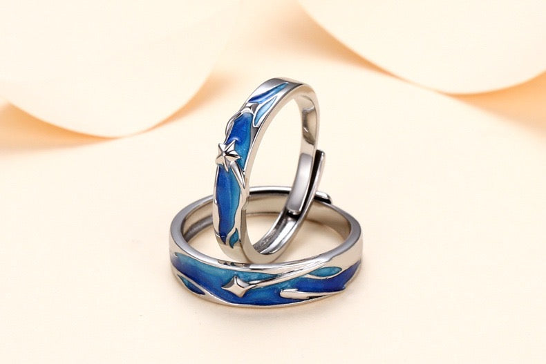 Adjustable Stars-In-The-Sea Couple Open Rings