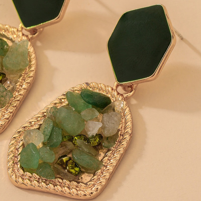 Vintage Green Rubbles Irregular Shape Earrings