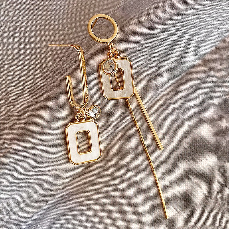 Asymmetric Rectangle Rhinestone Tassel Earrings