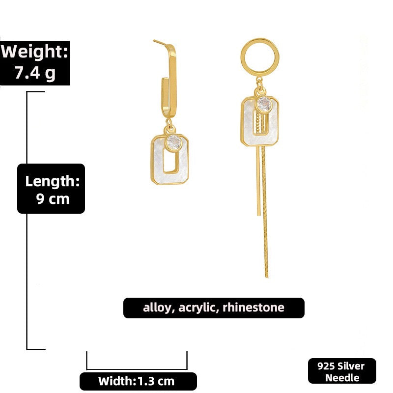 Asymmetric Rectangle Rhinestone Tassel Earrings