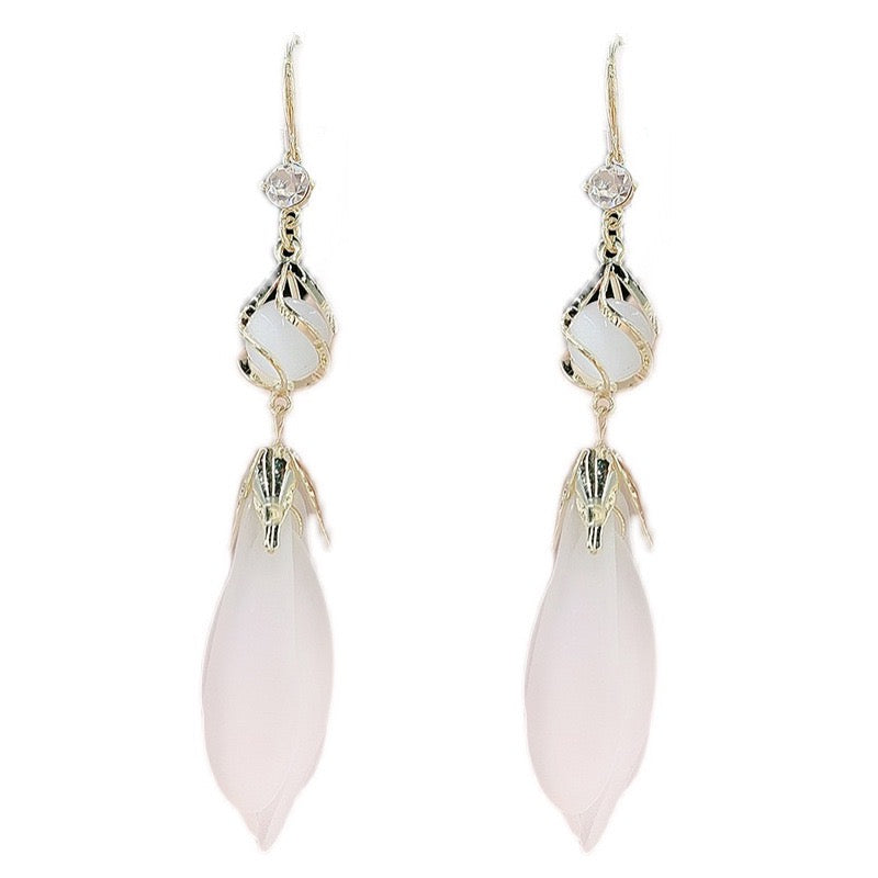 Opal White Flower Petals Earrings