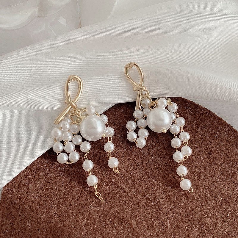 Bowknot with Multi-Pearl Tassel Earrings