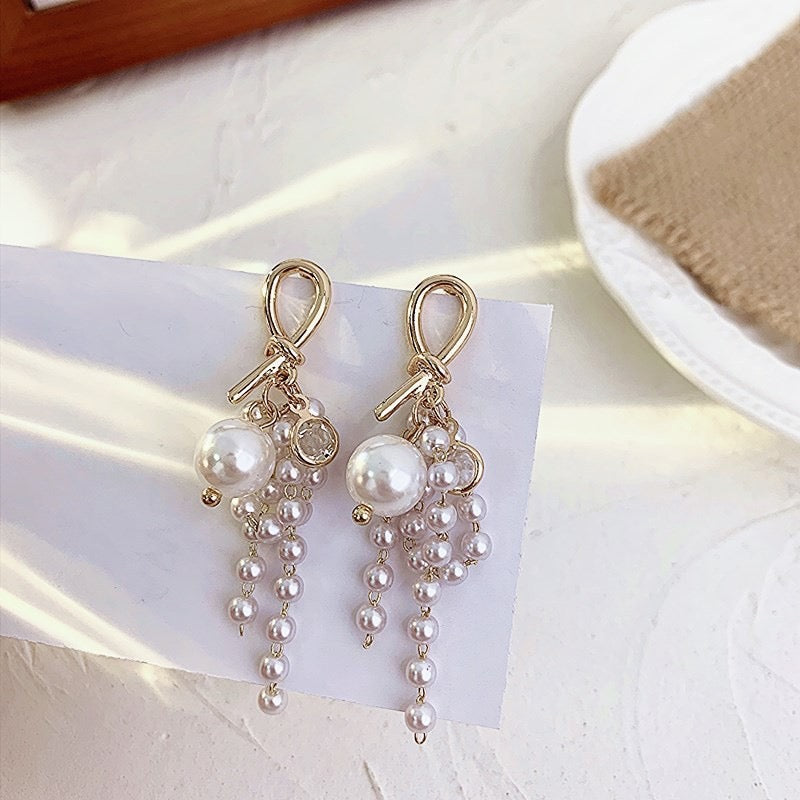 Bowknot with Multi-Pearl Tassel Earrings