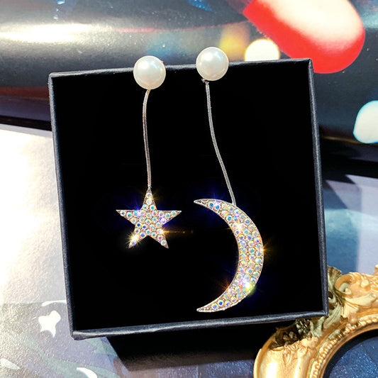 Asymmetric The Moon and Star Earrings