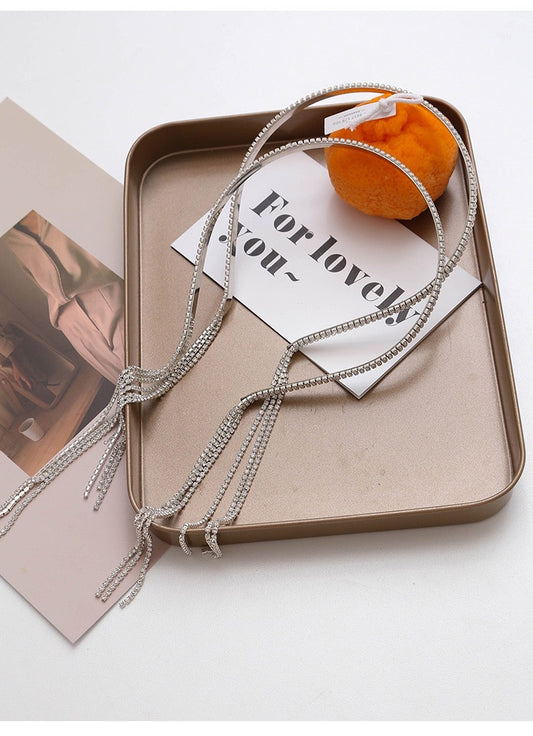 Shining Full Rhinestones Hair Band with Three-String Tassels