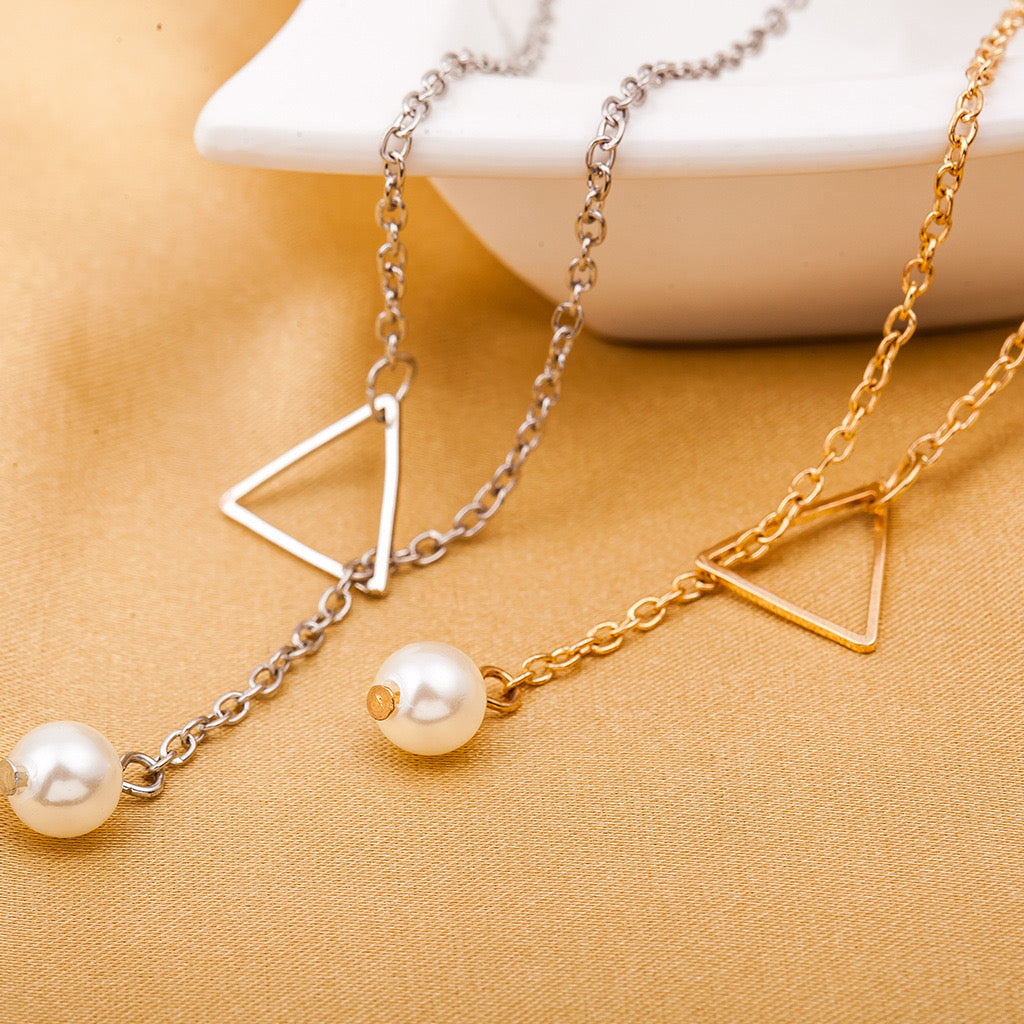 Adjustable Square with Single Pearl Necklace