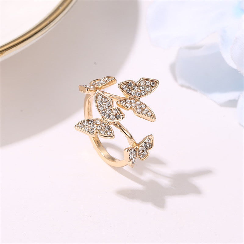 Adjustable Four-Butterfly Ring
