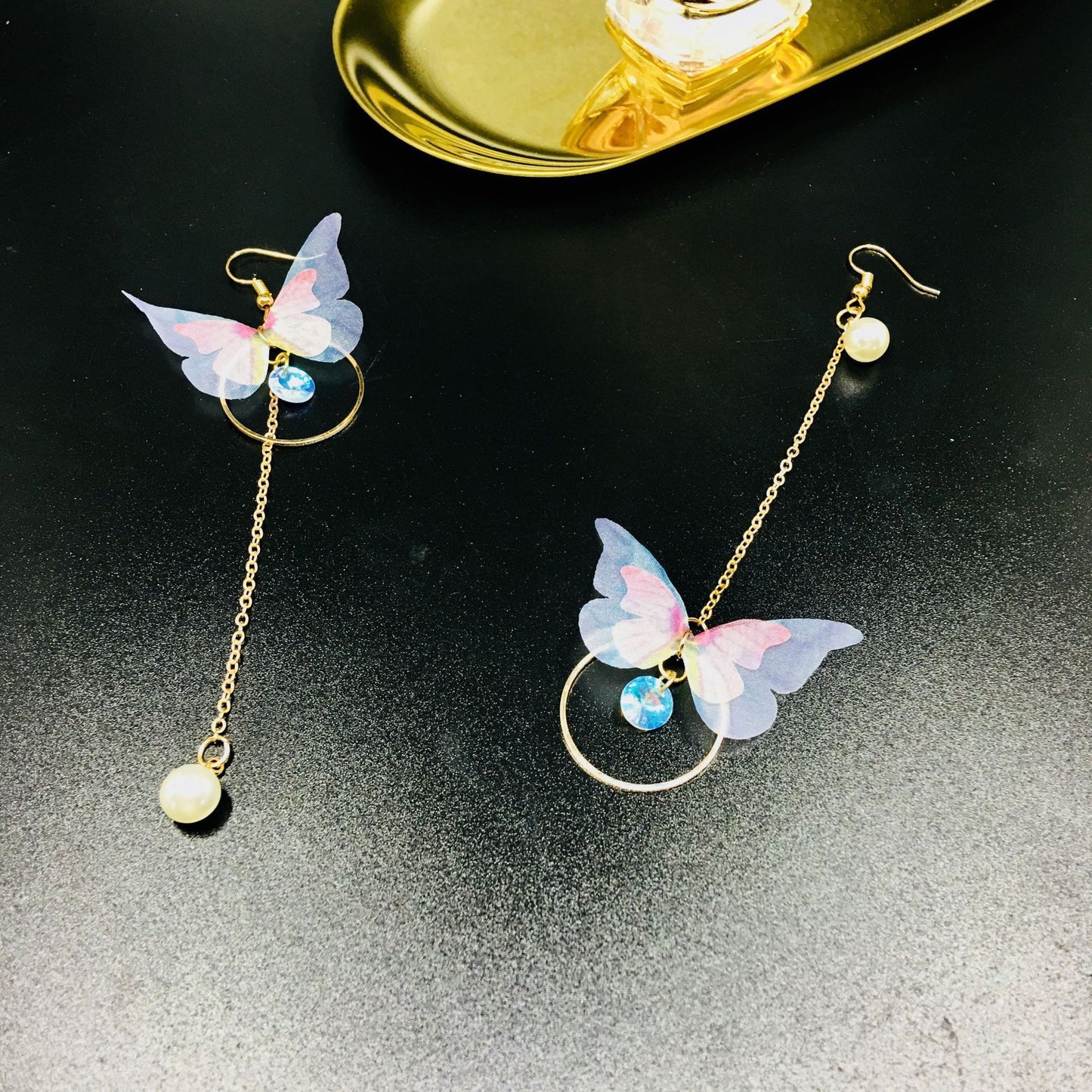 Asymmetric Butterfly-on-Hoop Earrings