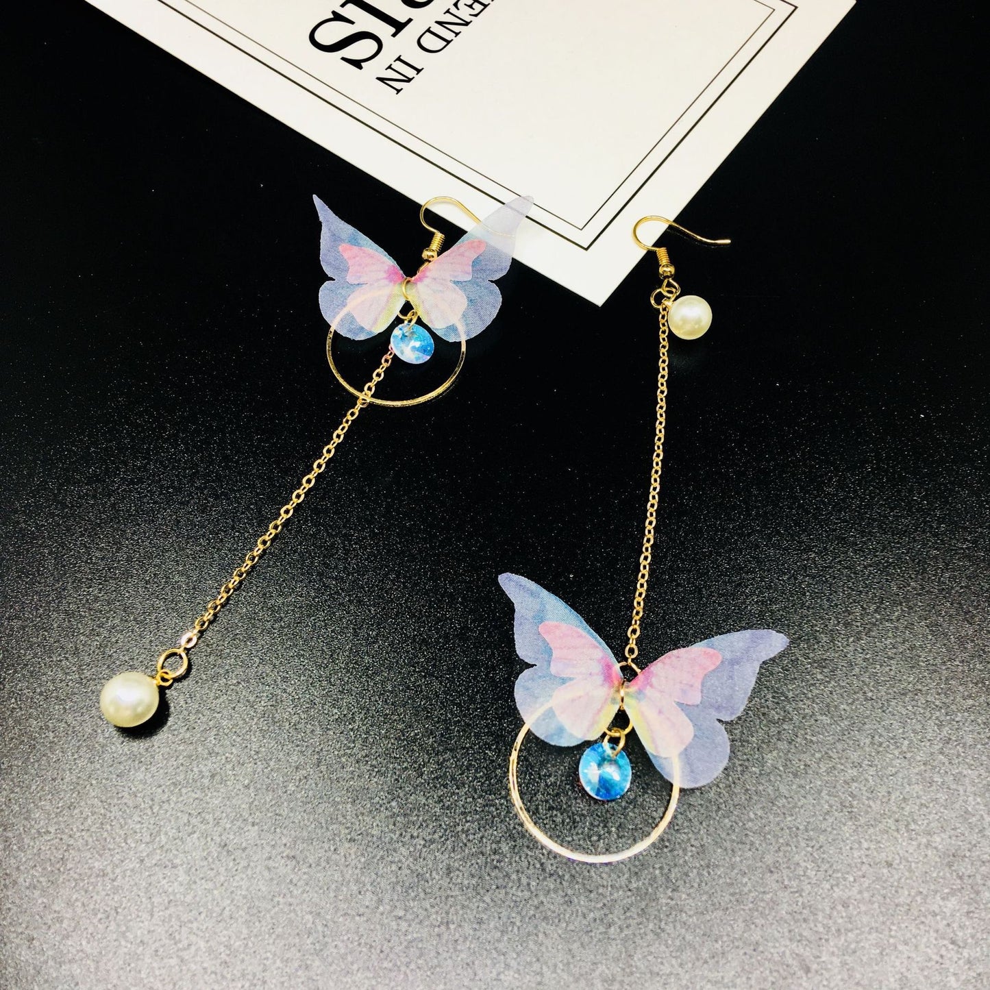 Asymmetric Butterfly-on-Hoop Earrings