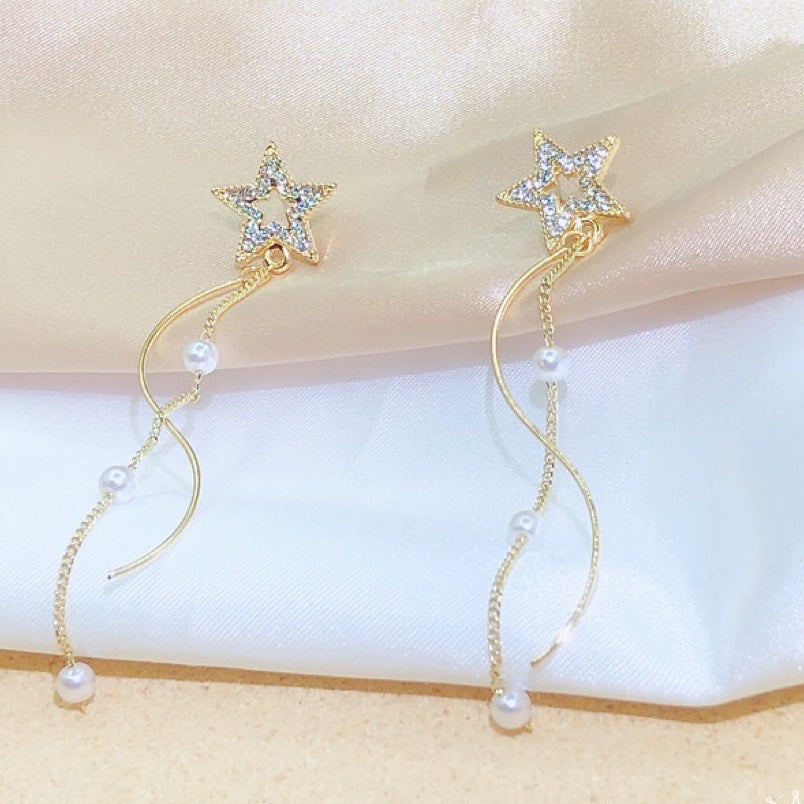 Shining Star with Pearl Tassel Earrings