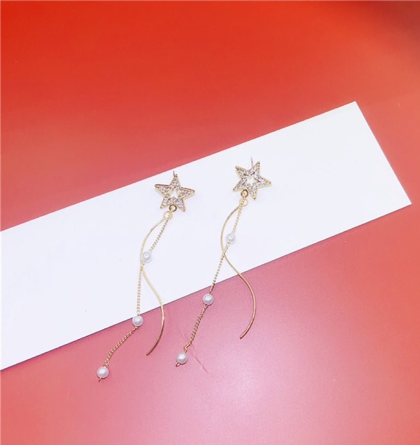 Shining Star with Pearl Tassel Earrings