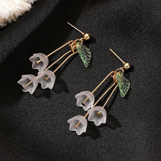 Three Little Ice Flowers with Leaf Earrings