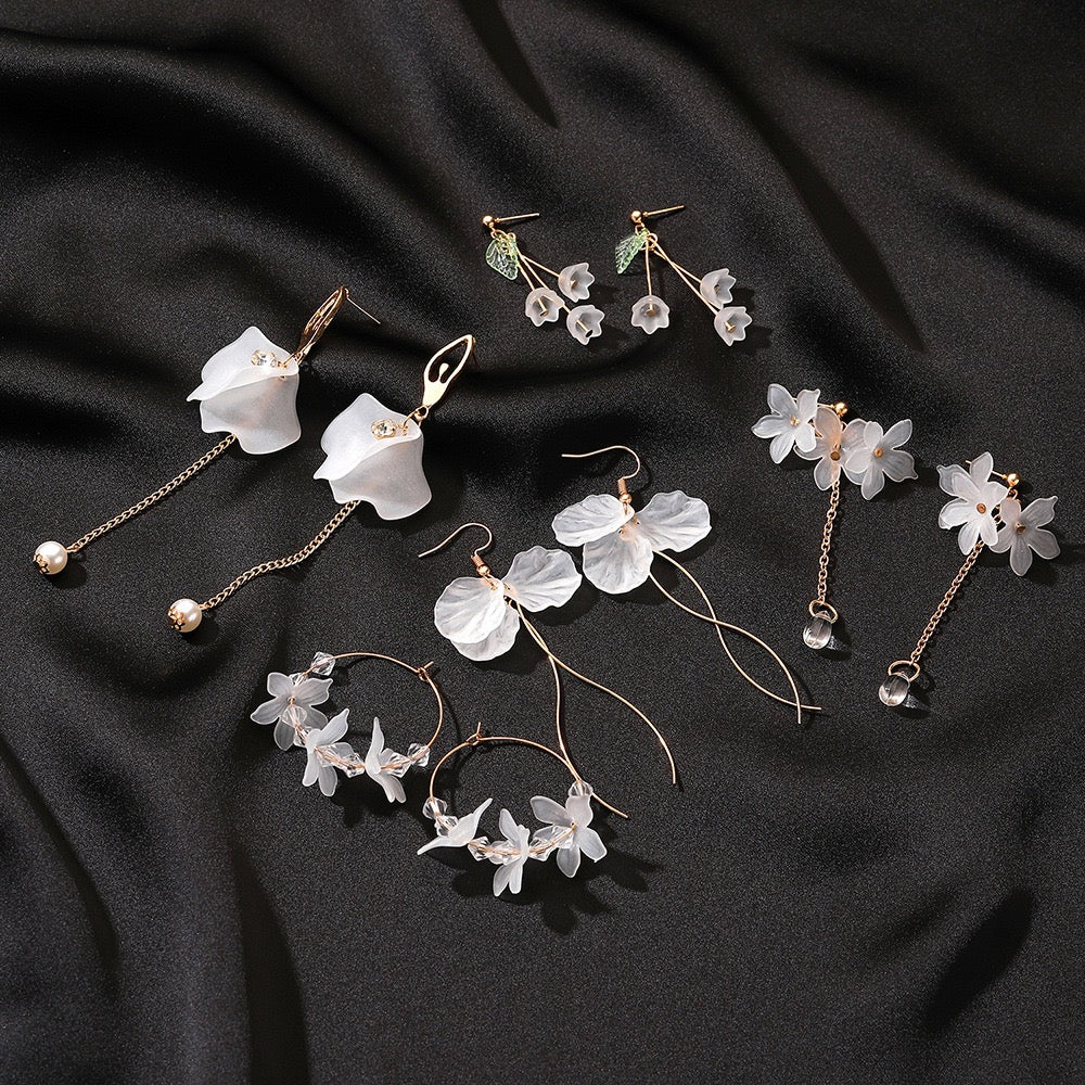 Ice Flower Petals with Pearl Earrings