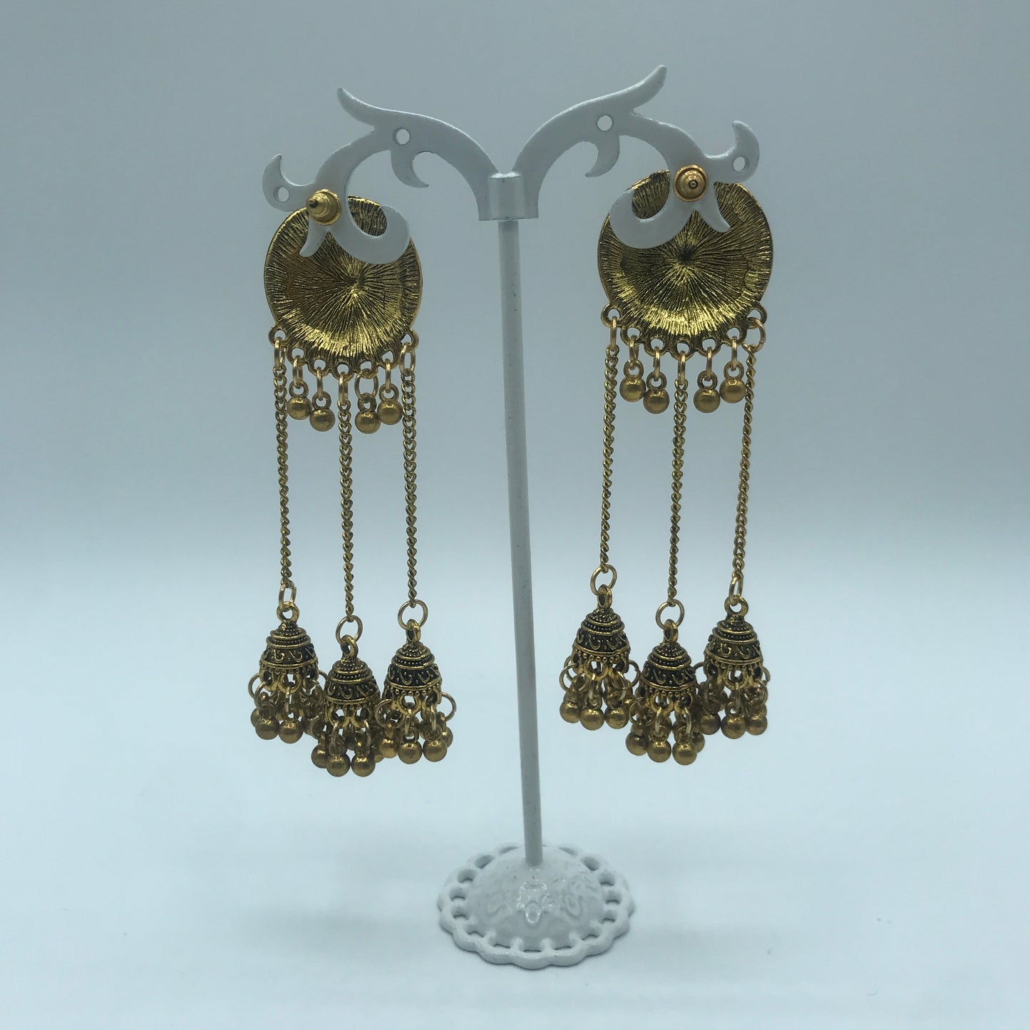 Vintage sunflower triple bell tassel earrings