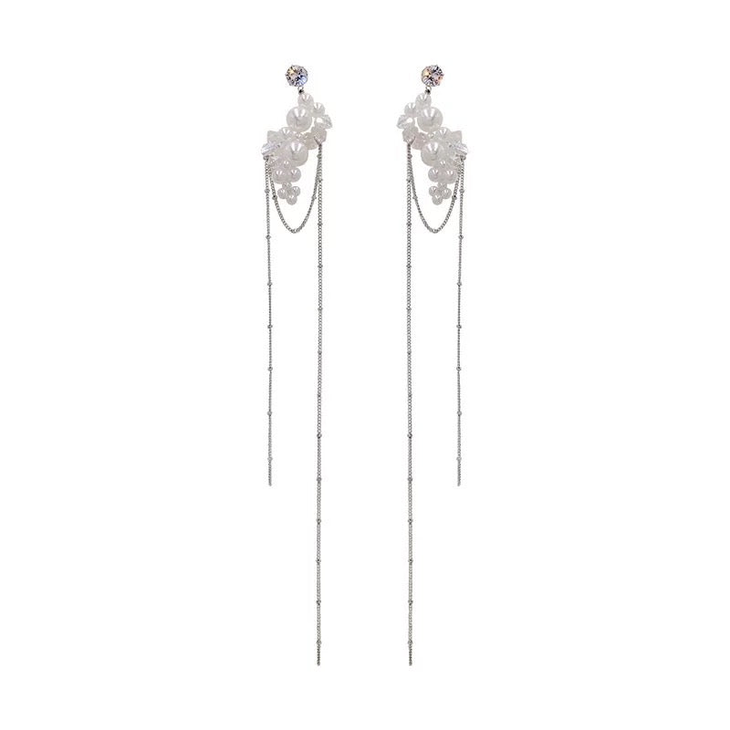 Dramatic Pearls and Crystals with Super Long Tassel Earrings