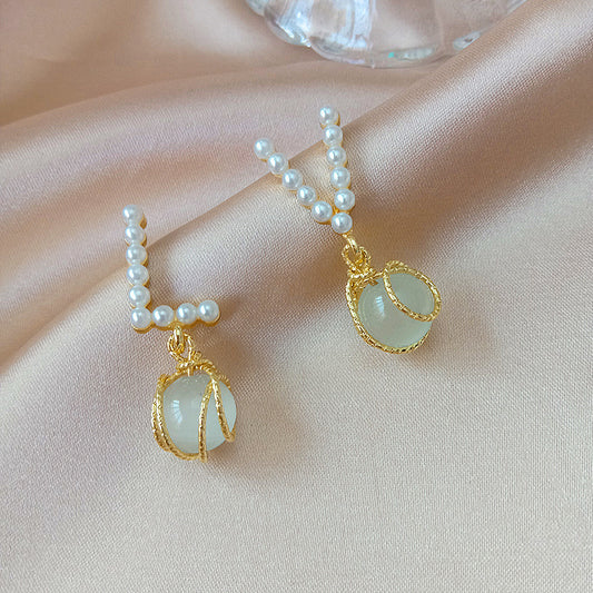 LoVe Pearls with Opal Tassel Short Earrings