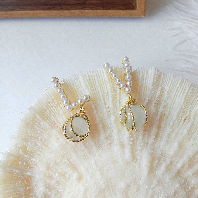 LoVe Pearls with Opal Tassel Short Earrings