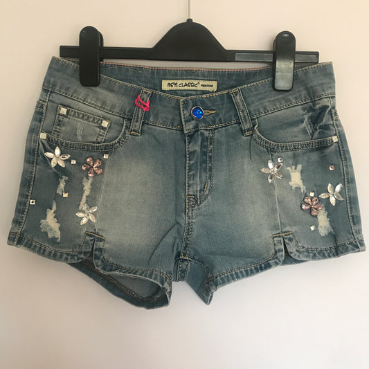 Flower Rhinestones Denim Shorts