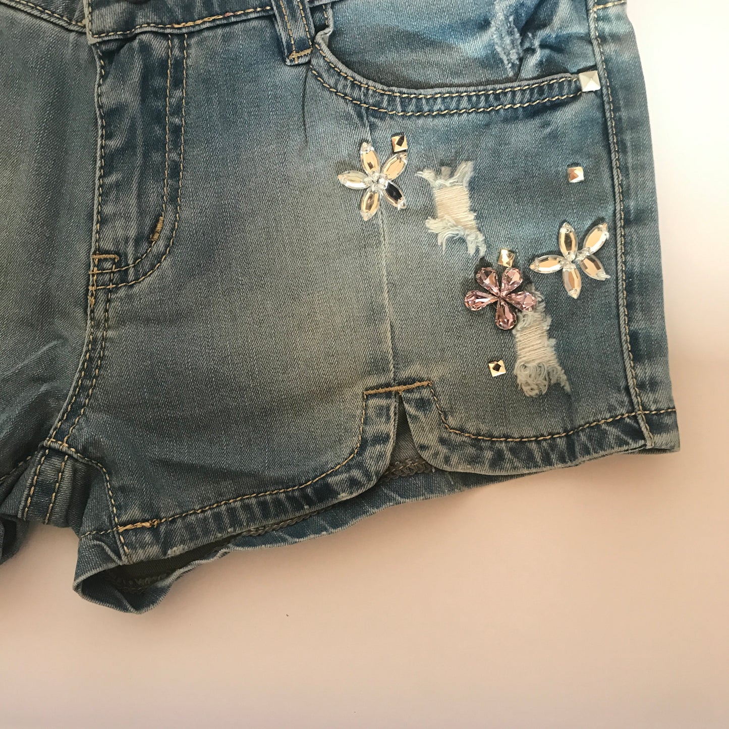 Flower Rhinestones Denim Shorts