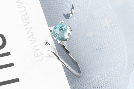 Adjustable Mermaid Sapphire Bubble Open Ring