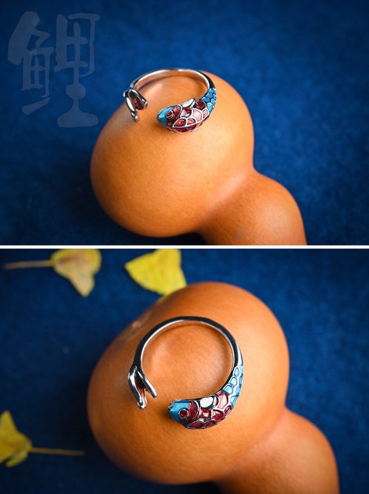 Adjustable Enamel Koi Bring Luck Open Ring