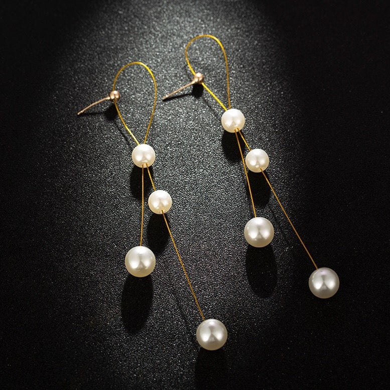 Folded Long Tassel with Pearls Earrings