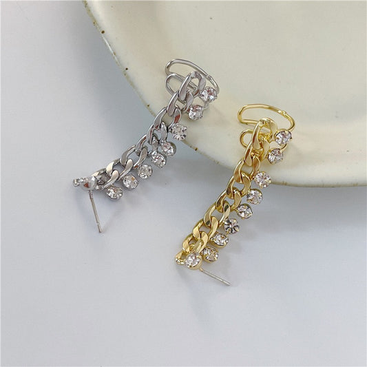Chain with Multi-Rhinestones Single Ear Stud and Clip