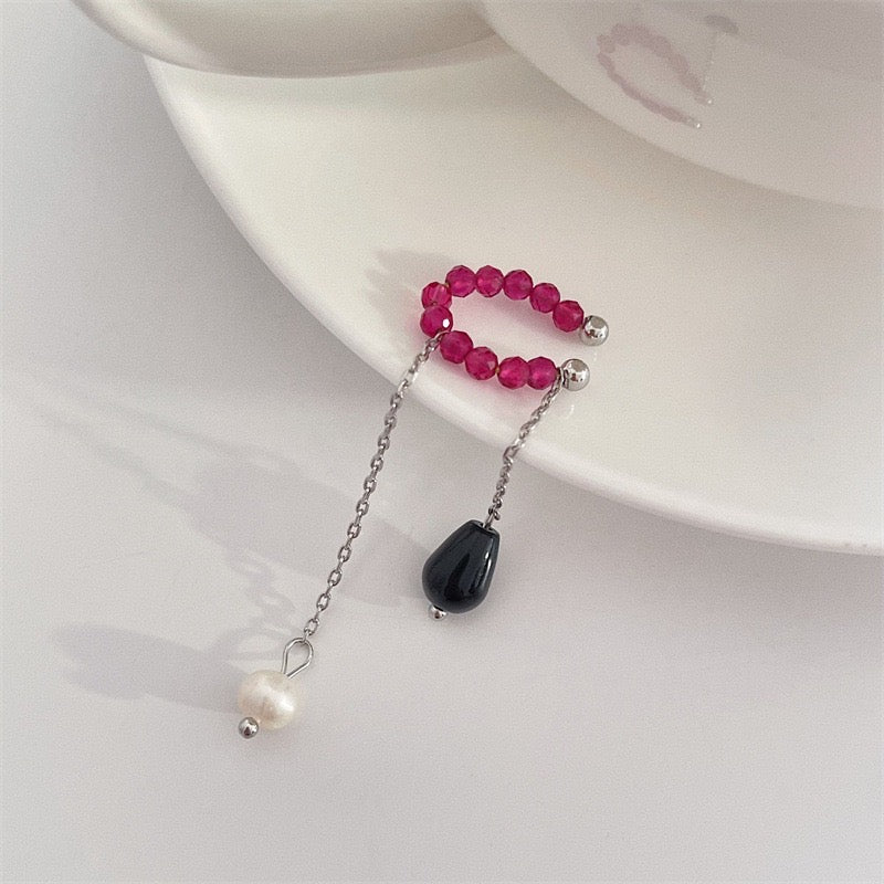 Single Coloured Crystals and Pearls Ear Clip Collection