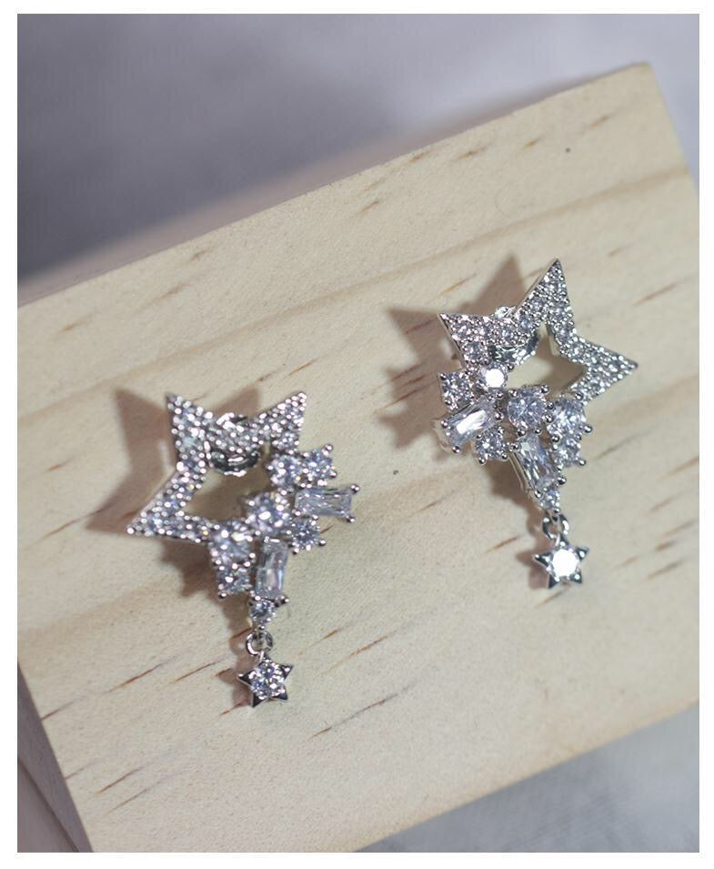 Transformable Dual Rhinestone Stars with Tassels Earrings